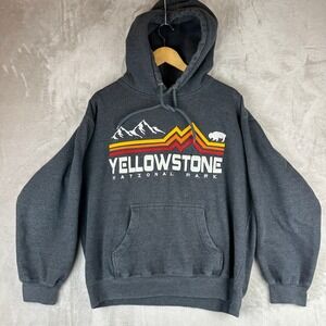 Prairie Mountain Yellowstone National Park Graphic Hoodie Pullover Gray Size L